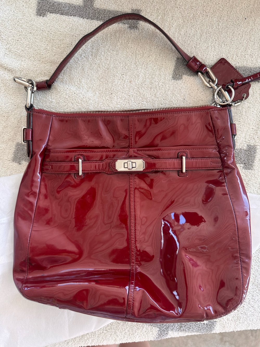 Coach Patent Shoulder Bag in Deep Red